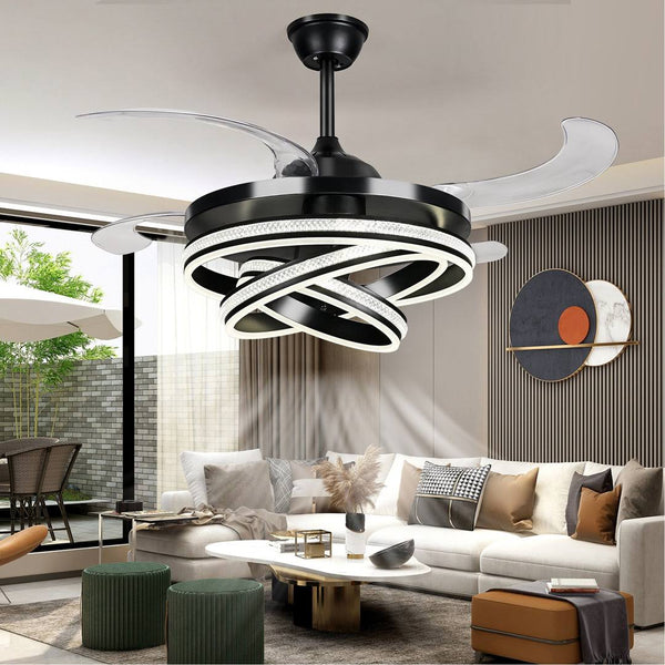 Dontavius 42'' Retractable Ceiling Fan, LED 3 Color Brightness Adjustable Chandelier Ceiling Fan Mercer41 Finish: Black