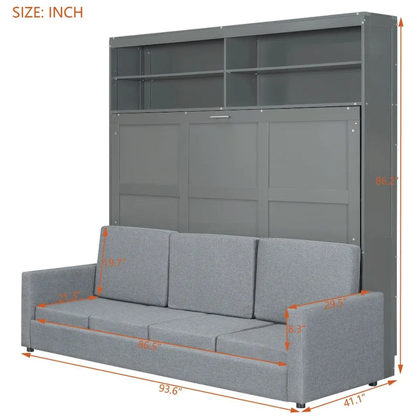 Queen Murphy Bed with Sofa - 2 - in - 1 Design, Storage Solutions & Dual - Piston Mechanism