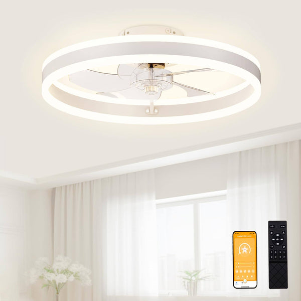 VOLISUN Low Profile Ceiling Fans with Light and Remote, 19.7in Modern Fandelier Ceiling Fan Light, 3000K - 6500K Dimmable Flush Mount LED Fan Light