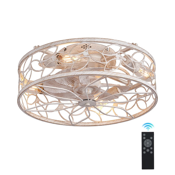 QHTX 18 - Inch White Vintage Caged Ceiling Fan with Remote Control