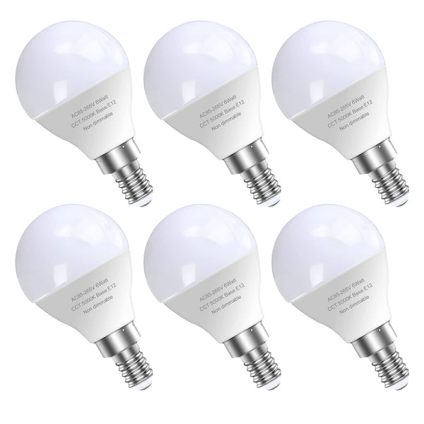 GOSCHE 6 Pack Bright Ceiling Fan Light Bulbs, 60 Watt Equivalent, Daylight 5000K, E12 LED Bulb, A15 Shape Candelabra Base Chandelier Light Bulb